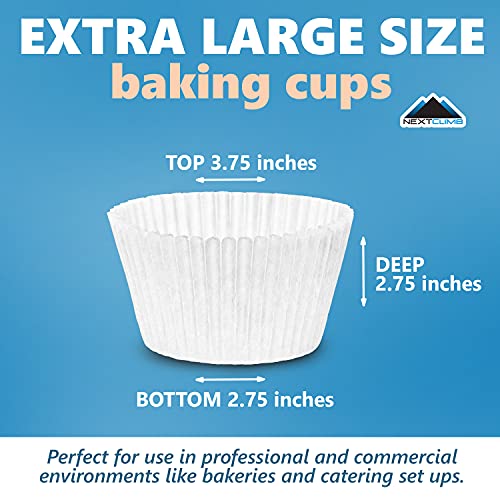 Upcake Liners For Baking - JUMBO Muffin Liners - Extra LARGE Size Giant Baking Cups - THICK White Parchment Natural Wax Paper Baking Cups - Top Bulk Greaseproof Cupcake Wrappers Pan Liners