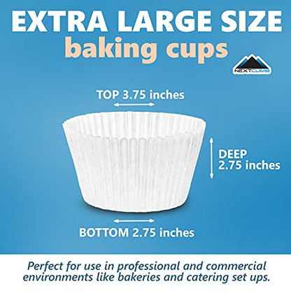  Upcake Liners For Baking - JUMBO Muffin Liners - Extra LARGE Size Giant Baking Cups - THICK White Parchment Natural Wax Paper Baking Cups - Top Bulk Greaseproof Cupcake Wrappers Pan Liners