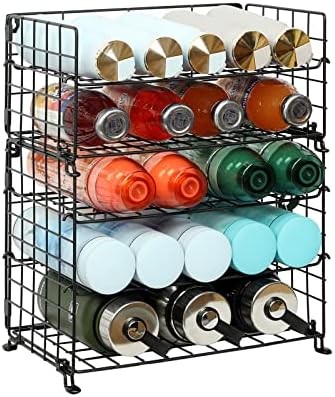  X-cosrack Adjustable Water Bottle Organizer,4-Tier Wall-Mounted Water Bottle Holder, Stackable Water Bottle Storage Rack For Kitchen Countertops,Pantry, Cabinet,Large(Patent No.:US D950,280 S)