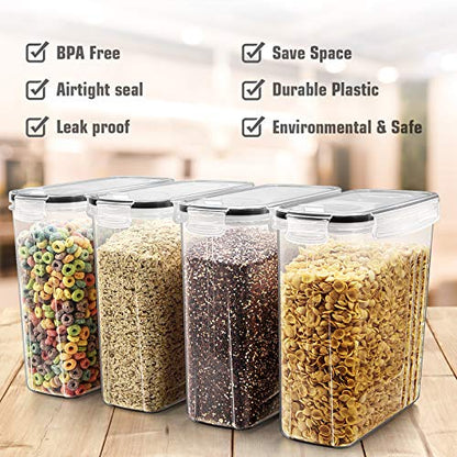  Cereal Storage Containers Set, Large BPA Free Plastic Airtight Food Storage Containers 4L /135.3oz For Cereal, Flour, Sugar, 6 Piece Set Cereal Dispensers With 20 Labels & Marker, Black