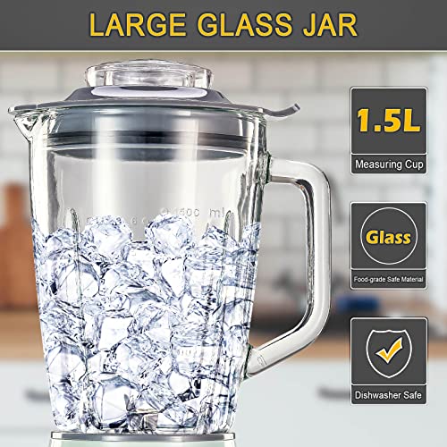  Ear Countertop Blender, 1000W Professional Smoothie Blender For Shakes And Smoothies With 51 Oz Glass Jar, Step-less Speed Knob And 3 Functions For Crushing Ice, Fruit And Pulse/Autonomous Clean