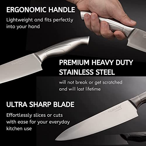  Kitchen Knife Block Set – 14-Piece Knife Set With Hardwood Block – Stainless Steel Blades – Hollow Knife Set For Chopping, Slicing, Dicing
