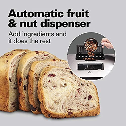  Premium Dough & Bread Maker Machine With Auto Fruit And Nut Dispenser, 2 Lb. Loaf Capacity, Stainless Steel (29888)