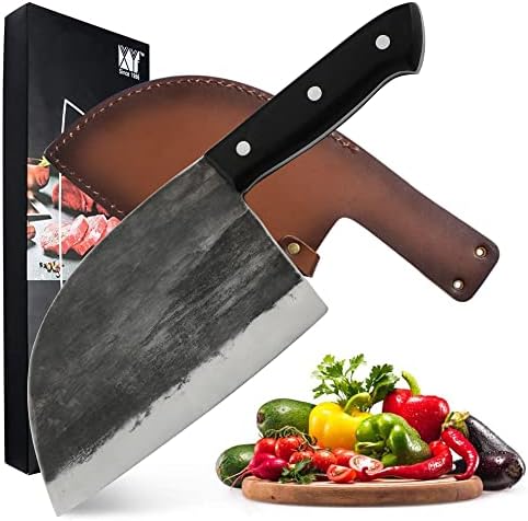  Handmade Forged Camping Chef Knife Full Tang Butcher Knife Outdoor Meat Vegetable Knives For BBQ Hunting With Leather Sheath