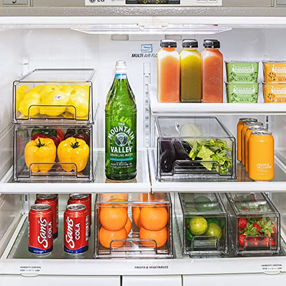  Fridge Drawers - Clear Stackable Pull Out Refrigerator Organizer Bins - Food Storage Containers For Kitchen, Refrigerator, Freezer, Vanity & Fridge Organization And Storage (2 Pack | Large)