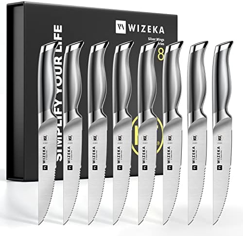  Steak Knives Set Of 8, NSF Certified German 1.4116 Steel Serrated Steak Knife Set, Dishwasher Safe One Piece Design Kitchen Knives Set With Gift Box