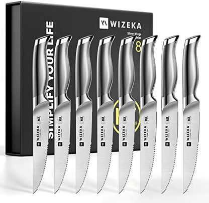  Steak Knives Set Of 8, NSF Certified German 1.4116 Steel Serrated Steak Knife Set, Dishwasher Safe One Piece Design Kitchen Knives Set With Gift Box