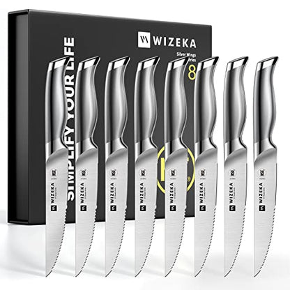  Steak Knives Set Of 8, NSF Certified German 1.4116 Steel Serrated Steak Knife Set, Dishwasher Safe One Piece Design Kitchen Knives Set With Gift Box