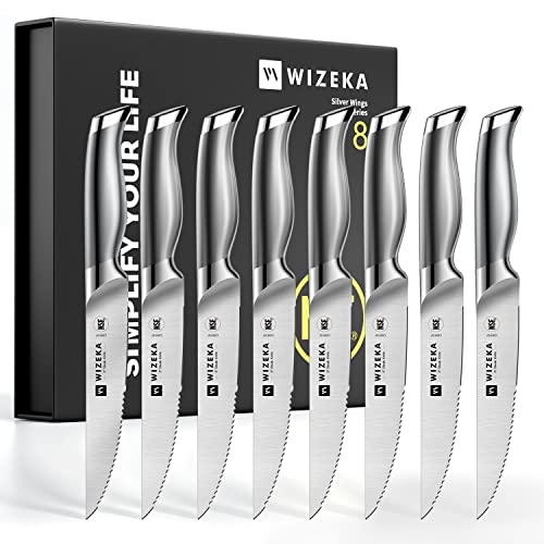  Steak Knives Set Of 8, NSF Certified German 1.4116 Steel Serrated Steak Knife Set, Dishwasher Safe One Piece Design Kitchen Knives Set With Gift Box