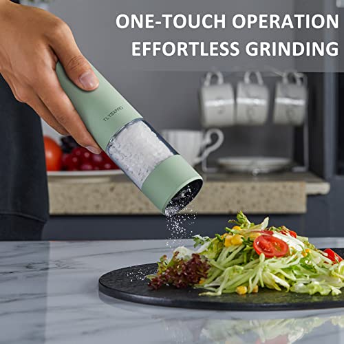  Electric Salt And Pepper Grinder Set, USB Rechargeable, Automatic Salt And Pepper Mill Grinder With Adjustable Coarseness, Electric Salt Shakers, LED Light, Refillable, Kitchen Gadgets (2 Packs, Sage)