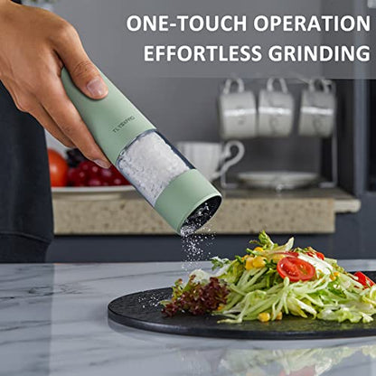  Electric Salt And Pepper Grinder Set, USB Rechargeable, Automatic Salt And Pepper Mill Grinder With Adjustable Coarseness, Electric Salt Shakers, LED Light, Refillable, Kitchen Gadgets (2 Packs, Sage)