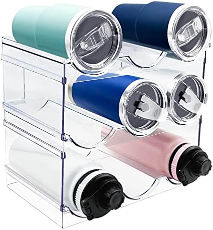  Spaclear Water Bottle Organizer, Stackable Kitchen Pantry Organization And Storage Shelf, Plastic Water Bottle Holder For Fridge Kitchen Cabinet Organizer And Storage, Tumbler Travel Mug Cup Organizer