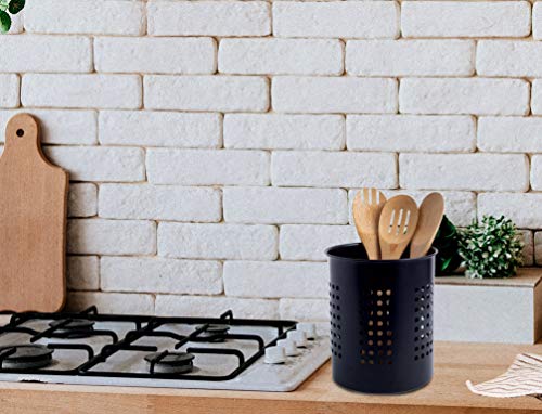  Stainless Steel Kitchen Utensil Holder - Crock Organizer Caddy - Great For Large Cooking Tools (6.3" Diameter X 7"H, Black With Holes Design)