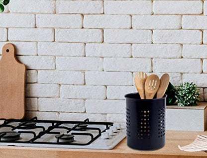  Stainless Steel Kitchen Utensil Holder - Crock Organizer Caddy - Great For Large Cooking Tools (6.3" Diameter X 7"H, Black With Holes Design)