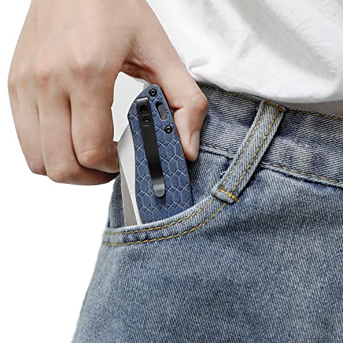 Kizer Towser K Folding Pocket Knife, 154CM Steel Sheepsfoot Blade Cleaver Knife With Blue Richlite Handle For Everyday Carry