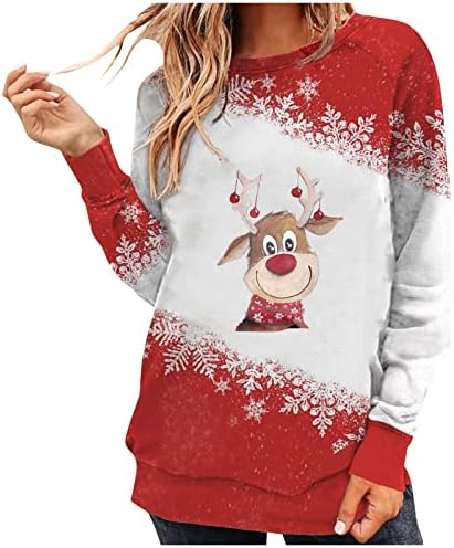  Womens Causal Loose Crewneck Fall Crew Neck Christmas Print Long Sleeve Sweatshirts Fashion Pullover Top Streetwear