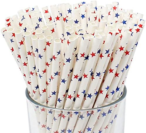  Premium Disposable Drinking Paper Straws (100pcs, Star, Metallic Gold)