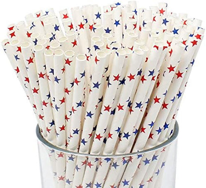  Premium Disposable Drinking Paper Straws (100pcs, Star, Metallic Gold)