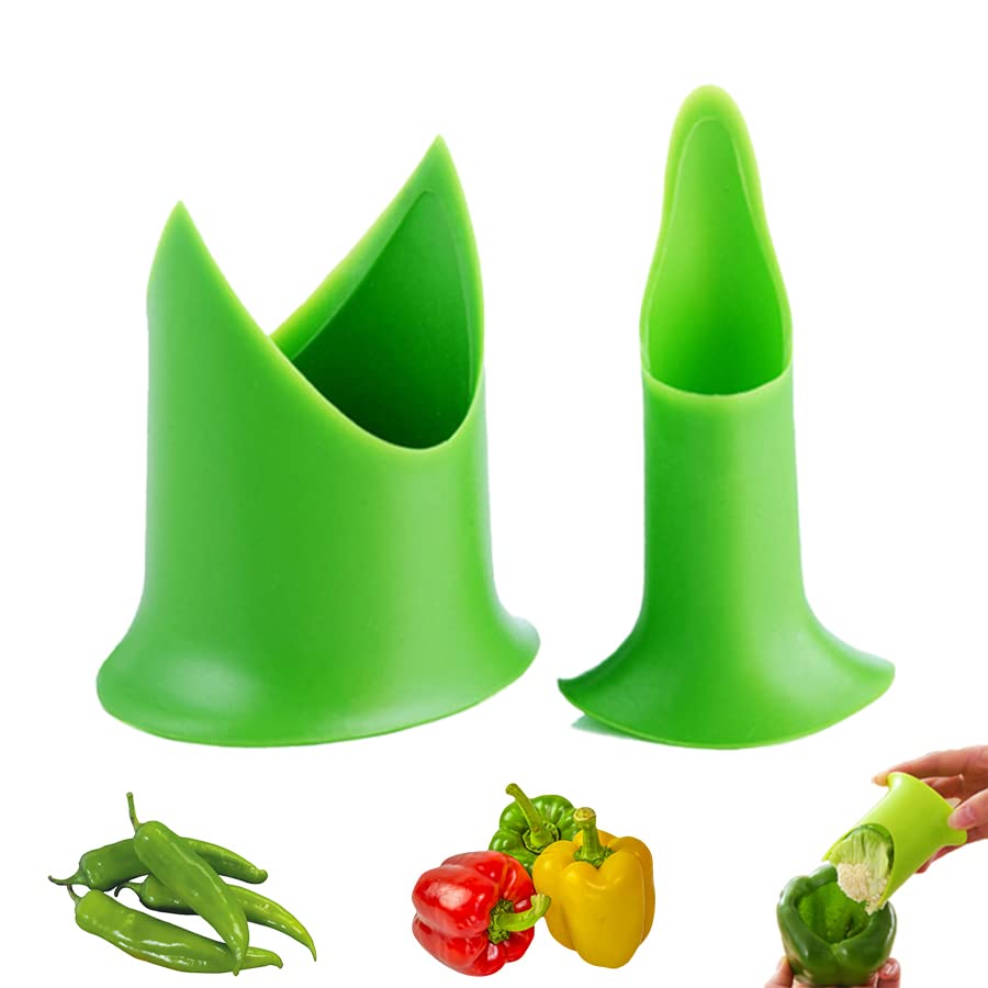 2PCS Quick Core Pepper Corer Tool，Bell Pepper Seed Remover, Great Gadget Kitchen Tool For Tomatoes Fruits Vegetables (Green)