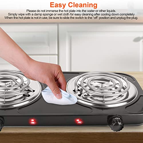  Hot Plate, 2000W Portable Electric Double Coil Burner With Dual Control & 5 Level Temperature Control, Easy To Clean, Lightweight Stainless Steel Countertop Stove For Kitchen Dorm Camping,110V