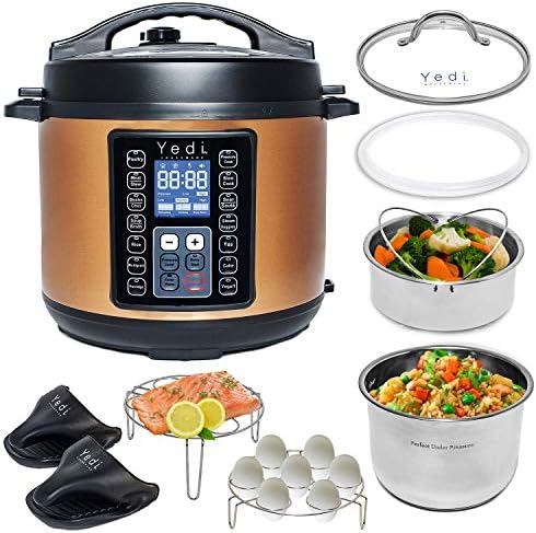  Edi 9-in-1 Total Package Instant Programmable Pressure Cooker, 6 Quart, Deluxe Accessory Kit, Recipes, Pressure Cook, Slow Cook, Rice Cooker, Yogurt Maker, Egg Cook, Sauté, Steamer, Stainless Steel