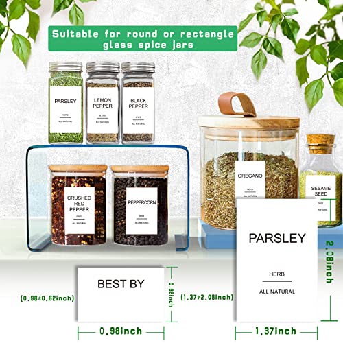  191 Spice Jar Labels Preprinted Minimalist Stickers - White Waterproof Label - Fit Round Or Rectangle Spice Jars - Herb Seasoning Kitchen Pantry Labels