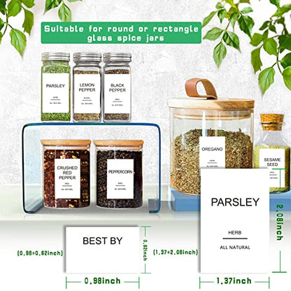  191 Spice Jar Labels Preprinted Minimalist Stickers - White Waterproof Label - Fit Round Or Rectangle Spice Jars - Herb Seasoning Kitchen Pantry Labels
