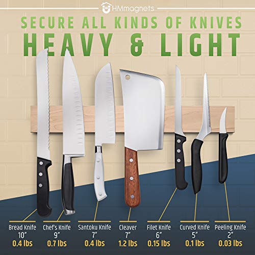  Premium 16 Inch Maple Wood Magnetic Knife Holder – Professional Wooden Magnetic Knife Strip - Space-Saving Knife Rack/Knife Bar With Powerful Magnetic Pull Force (Upgraded Version)