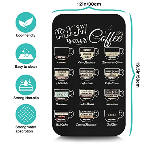  Coffee Bar Mat Accessories For Countertop Super Absorbent Anti-Slip Silicone Dish Drying Mats For Kitchen Counter Draining Pad Decor Gift Fit Coffee Maker Coffee Pot Espresso Machine 19inx12in