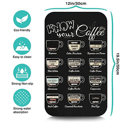  Coffee Bar Mat Accessories For Countertop Super Absorbent Anti-Slip Silicone Dish Drying Mats For Kitchen Counter Draining Pad Decor Gift Fit Coffee Maker Coffee Pot Espresso Machine 19inx12in