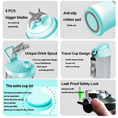  Blend 2 Portable Blender For Shakes And Smoothies,20oz Travel Juice Blender Cup, Baby Food Crush Ice Frozen Mixing With 6 Blades 4000mAh Rechargeable Battery,for Home, Travel, Office (Light Blue)