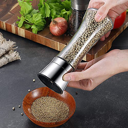  Salt And Pepper Shakers Grinders Refillable Stainless Steel, Adjustable Coarseness Mills Glass Material To Refill Sea Salt,Small Peppercorn,Black Pepper (single Package)