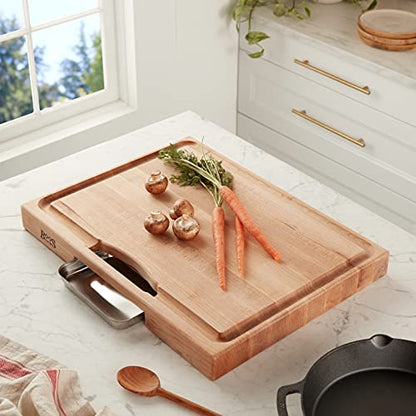  Lock PM2418225-P Newton Prep Master Maple Wood Reversible Cutting Board With Juice Groove And Pan, 24 Inches X 18 Inches X 2.25 Inches
