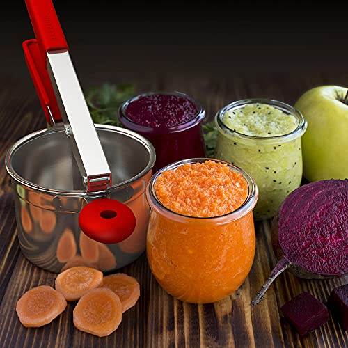  Potato Ricer Stainless Steel With 3 Interchangeable Fineness Discs, Ricer Kitchen Tool For Mashed Potatoes, Cauliflower Rice Maker Masher, Gnocchi Potatoe Spaetzle Press Patoto Masher (Red)