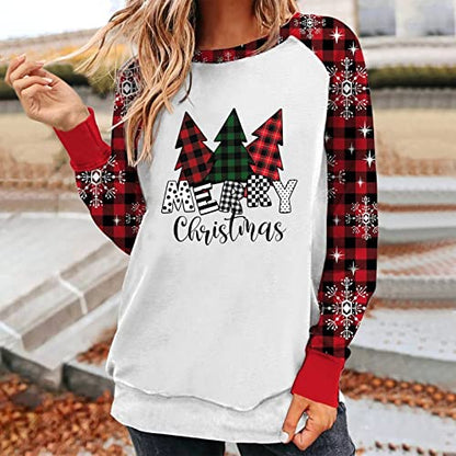  Womens 2022 Fall Fashion Tops Cute Loose Tops Sweatshirts Long Sleeve Christmas Print Fashion Pullover Top Fall Clothes