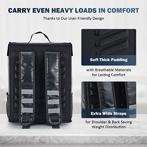  35L Food Delivery Backpack, Insulated Hot Pizza Catering Thermal Backpack, Cooler Backpack With 3 Dividers And Cup Holders, Waterproof Hot Cold Grocery Backpack For Uber Eats, Camping & Beach