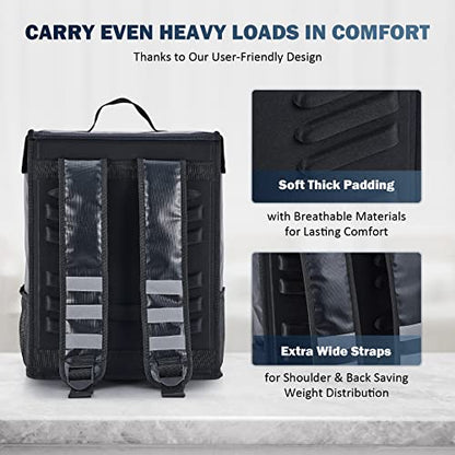  35L Food Delivery Backpack, Insulated Hot Pizza Catering Thermal Backpack, Cooler Backpack With 3 Dividers And Cup Holders, Waterproof Hot Cold Grocery Backpack For Uber Eats, Camping & Beach