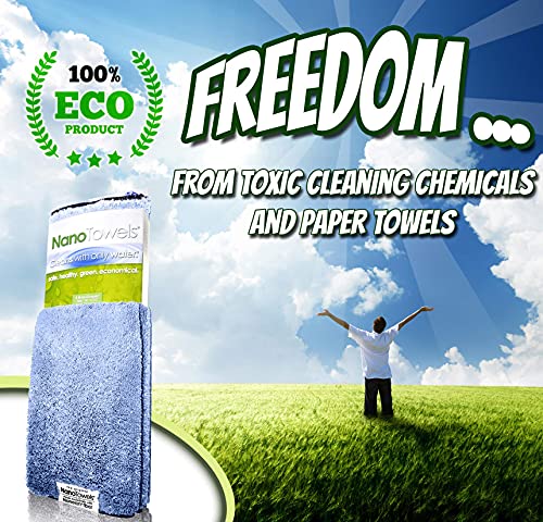  Cleaning Cloths Cleans With Only Water - Wipes Away Dust, Spills & Grime Instantly Without Chemicals Paper Or Microfiber Supplies. Kitchen, Bathroom, Window, Glass 14x14” 4-Pack Nano Blue