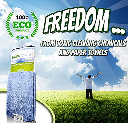  Cleaning Cloths Cleans With Only Water - Wipes Away Dust, Spills & Grime Instantly Without Chemicals Paper Or Microfiber Supplies. Kitchen, Bathroom, Window, Glass 14x14” 4-Pack Nano Blue