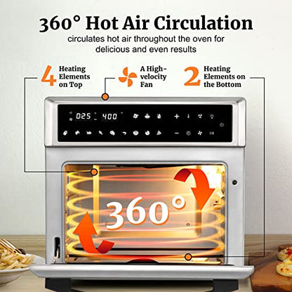  ENTRAY Convection Oven Air Fryer Toaster Oven 1700W 26QT Digital Control Stainless Steel Electric Ovens With Bake Pan, Broil Rack, Fry Basket & Recipe Book Included, 12 Cooking Presets