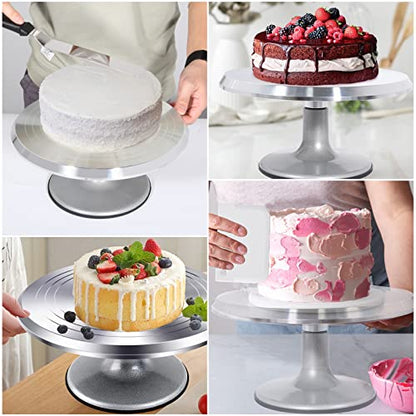  12 Inch Cake Stand Small Round Decorating Turntable Revolving Aluminum Rotating Table Holder Personalised Baking Display Tray Plate Tools Accessories For Christmas Birthday Wedding Tiered Cake