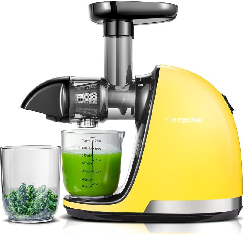  Masticating Juicer Machines, AMZCHEF Slow Cold Press Juicer With Reverse Function, High Juice Yield, Easy Clean With Brush,Recipes For High Nutrient Fruits And Vegetables, Gray(Updated)