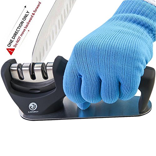  Knife Sharpener For Straight Knives - 3 Stage Diamond Coated Sharpening Wheel System