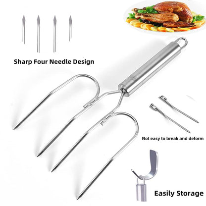  Hanksgiving Turkey & Roast Lifters, Stainless Steel Roaster Forks, Transfer Chicken Or Ham Poultry Lifters Easily, Four Needle Meat Fork, Set Of 2