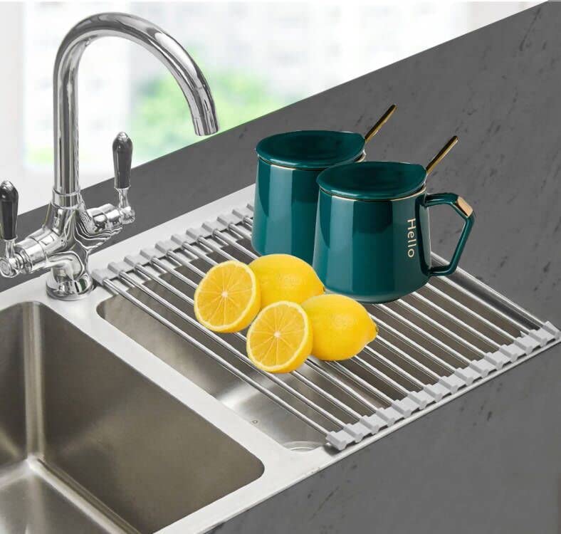  Roll Up Dish Drying Rack Over The Sink Dish Drying Rack Dish Rack Over Sink Rolling Rack Dish Racks For Kitchen Counter (11.8''Wx17.8''L, Warm Grey)