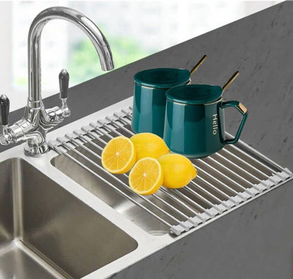  Roll Up Dish Drying Rack Over The Sink Dish Drying Rack Dish Rack Over Sink Rolling Rack Dish Racks For Kitchen Counter (11.8''Wx17.8''L, Warm Grey)