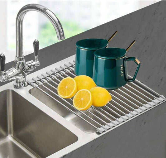  Roll Up Dish Drying Rack Over The Sink Dish Drying Rack Dish Rack Over Sink Rolling Rack Dish Racks For Kitchen Counter (11.8''Wx17.8''L, Warm Grey)