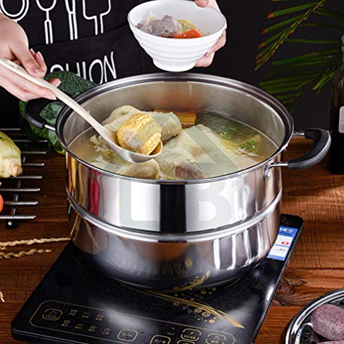  Chinese Steamer Basket Stainless Steel Steam Pot Double Layered Food Steamer Stockpot Soup Pot Boiler Cookware Pot Sauce Pot Pan Set With Lid (30cm) Dumpling Steamer