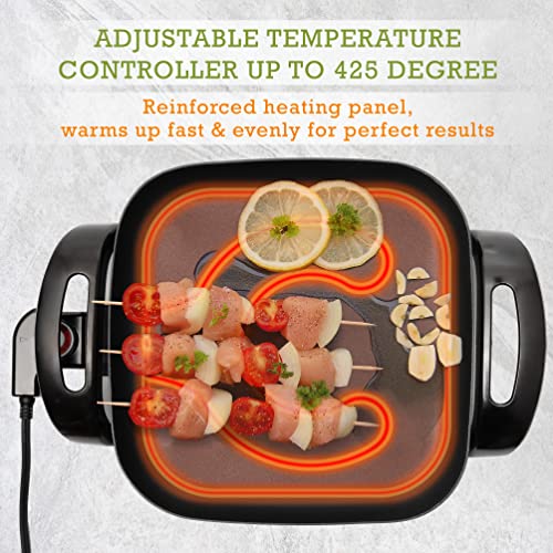  Nonstick Electric Skillet 12 Inch Aluminum Electric Fryer With 2 Layers Of Non-Stick Coating | Adjustable Temperature Control | Lid With Steam Vent & Heat-Resistant Handle