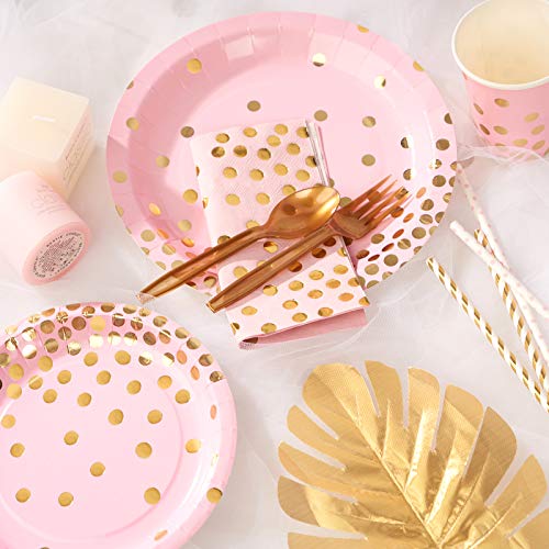  Pink Paper Plates And Napkins Party Supplies Serves 50, 4 Pack Tablecloths, Cups, Utensil, Straws Included For Girl Baby Shower, Pincess Theme Party, Birthday, Wedding, Total 354 PCS